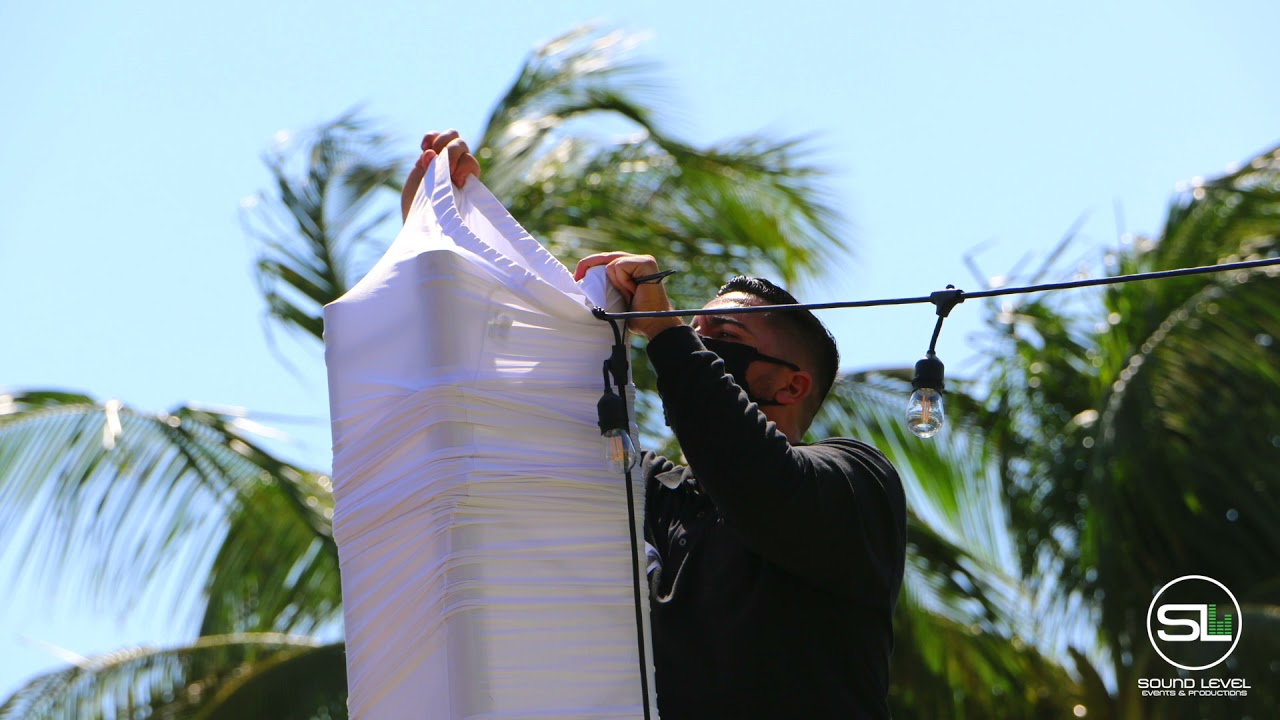 Sound Level Events crew installing bistro lighting
